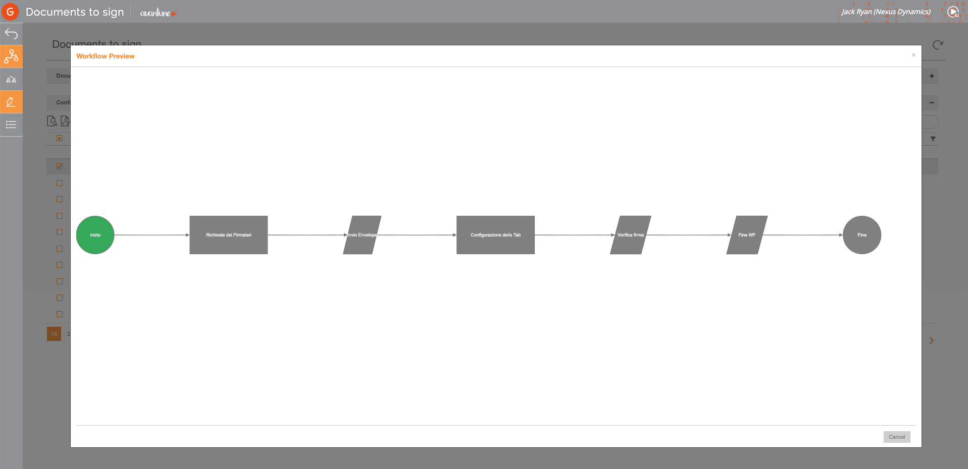 Preview of a document signature workflow in Genialcloud Facsys
